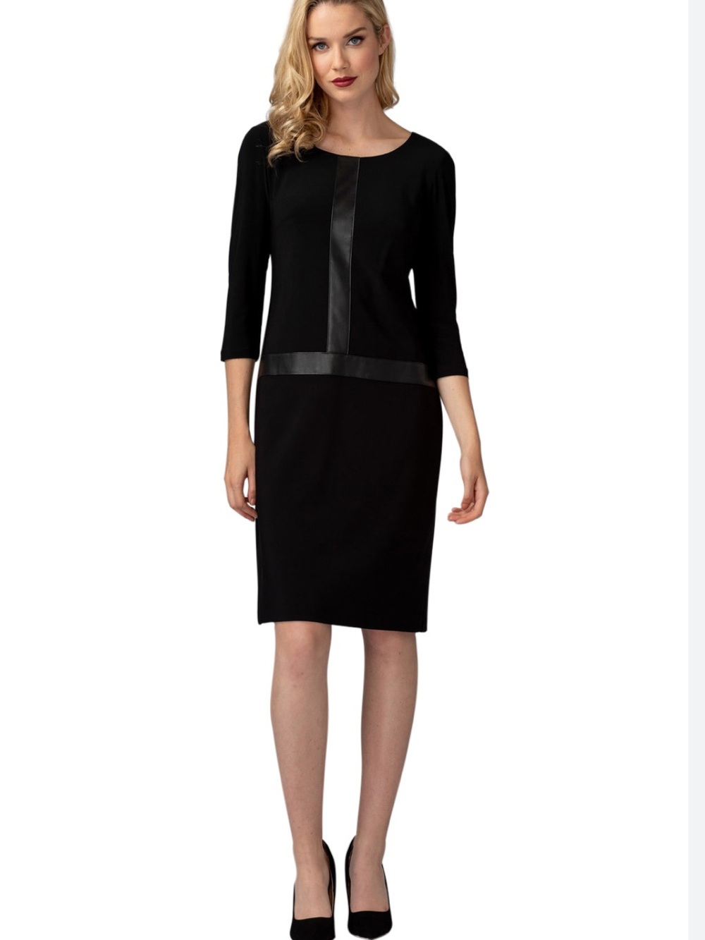 Joseph Ribkoff Black  Sheath Dress with Faux-Leather Trim